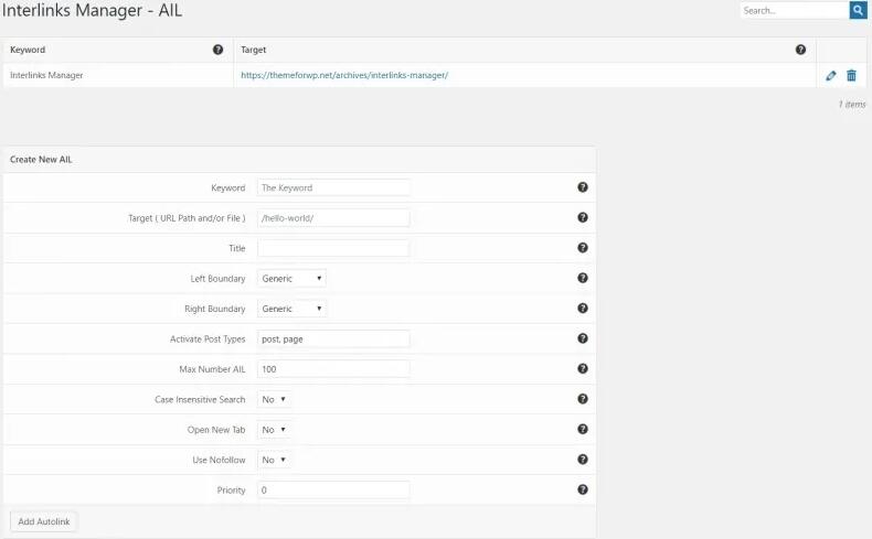 WordPress内链管理插件 Interlinks Manager