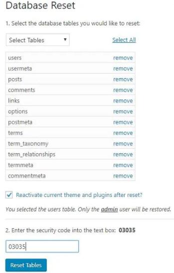 database reset插件重置网站